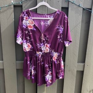 SHEIN floral Blouse zipup 2xl